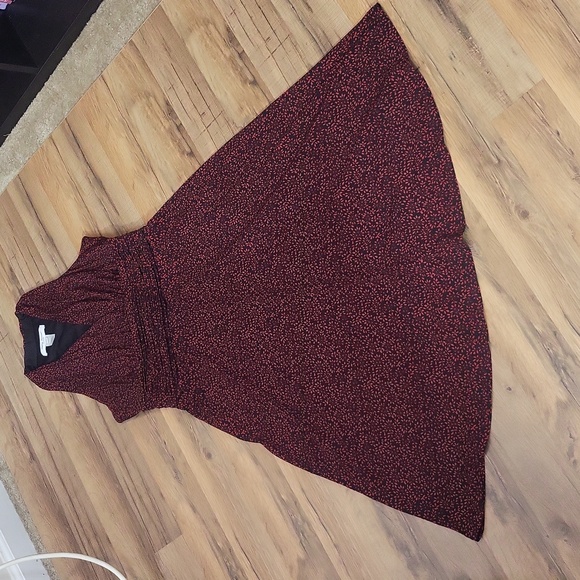 RENA ROWAN Black Red T-Back Cummerbund Ruched Waist Small Print Y2K Dress - Picture 3 of 9